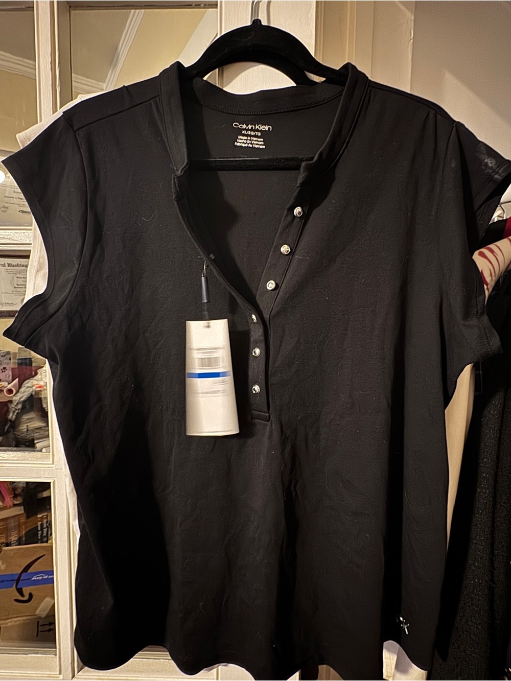 Calvin Klein Black and White Short Sleeve Button Henley Top - 2 shirts
